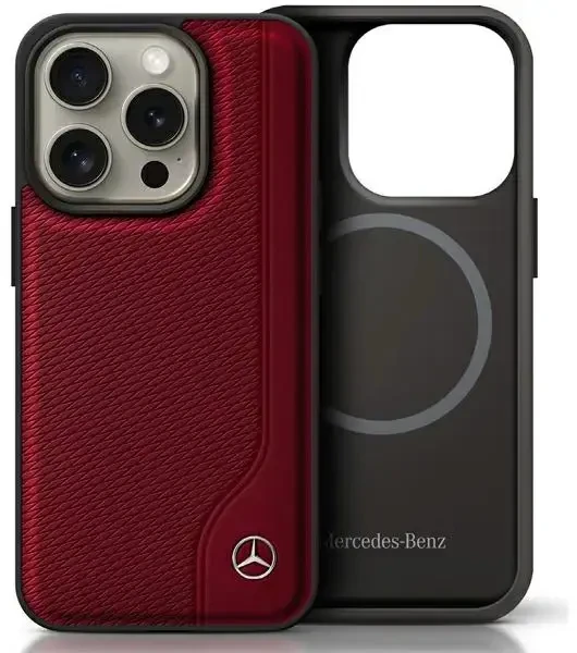 Mercedes MEHMP16L23RBGVR Apple iPhone 16 Pro 6.3″ red kietas dėklas MB Wood Imitation Leather MagSafe