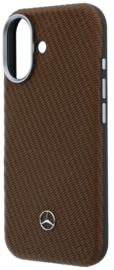 Mercedes Benz Mercedes PU odos pusiau apgaubiantis telefono dėklas su MagSafe palaikymu iPhone 17 rudas