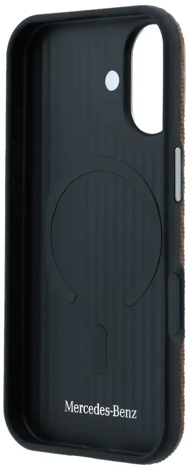 Mercedes Benz Mercedes PU odos pusiau apgaubiantis telefono dėklas su MagSafe palaikymu iPhone 17 rudas