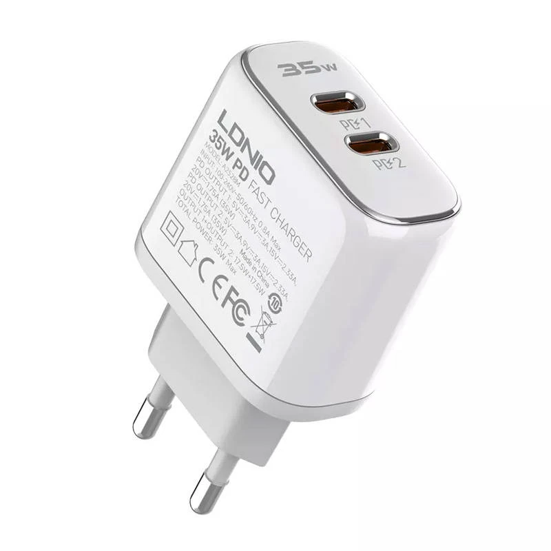 MFi sieninis įkroviklis LDNIO A2528M, 2xUSB-C, USB-C iki Lightning 35W