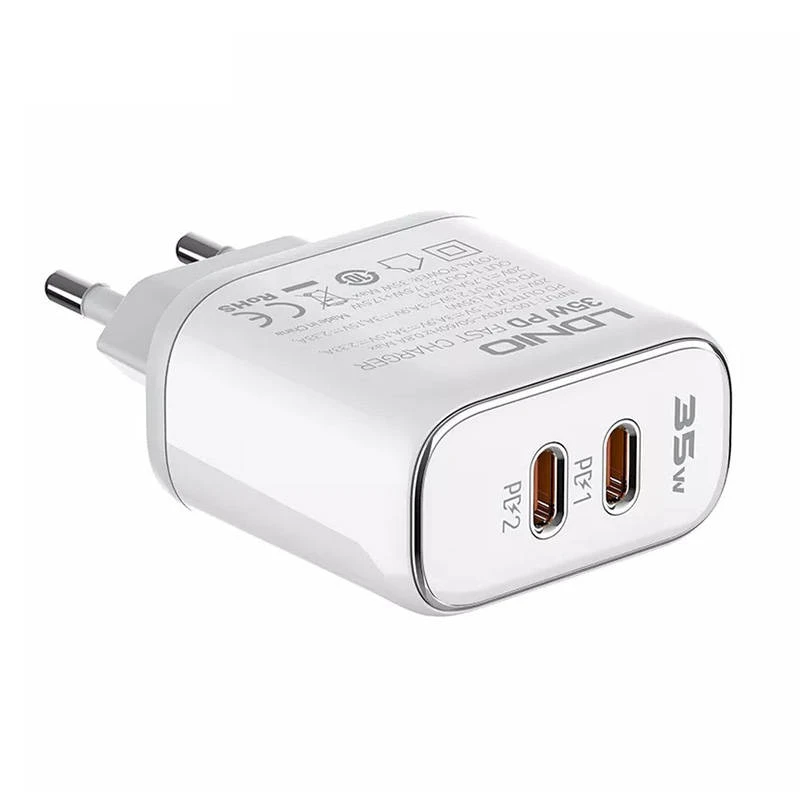 MFi sieninis įkroviklis LDNIO A2528M, 2xUSB-C, USB-C iki Lightning 35W