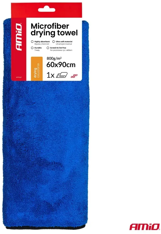 Mikropluošto automobilio džiovinimo rankšluostis, 800 GSM, 60 × 90 cm AMIO-04488