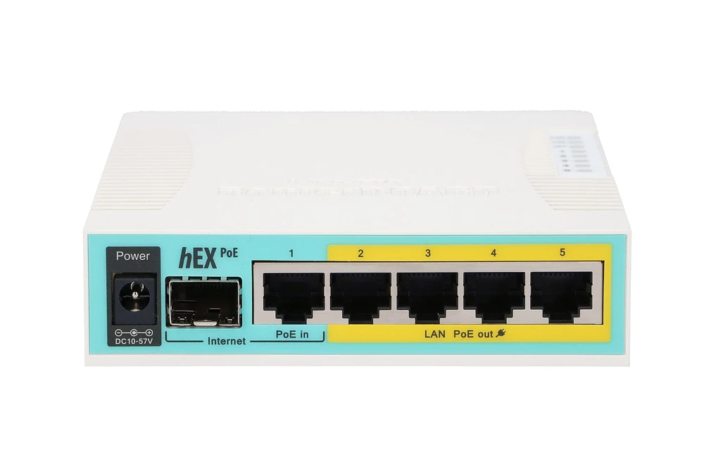Mikrotik Laidinis Ethernet maršrutizatorius RB960PGS, hEX PoE, CPU 800MHz, 128MB RAM, 16MB, 1xSFP, 5xGigabit LAN, 1xUSB, Maitinimo išvestis 2-5 jungtyse, Srovė: 1A maks. vienam prievadui; 2A maks. bendra, RouterOS L4 | MikroTik | hEX PoE maršrutizatorius | RB960PGS | Nėra „Wi-Fi“ | 10/100/1000 Mbit/s | Ethernet LAN (RJ-45) jungtys 5 | Tinklo palaikymas: Ne | MU-MiMO: Ne | Nėra mobiliojo plačiajuosčio ryšio | 1xUSB | 12 mėn.