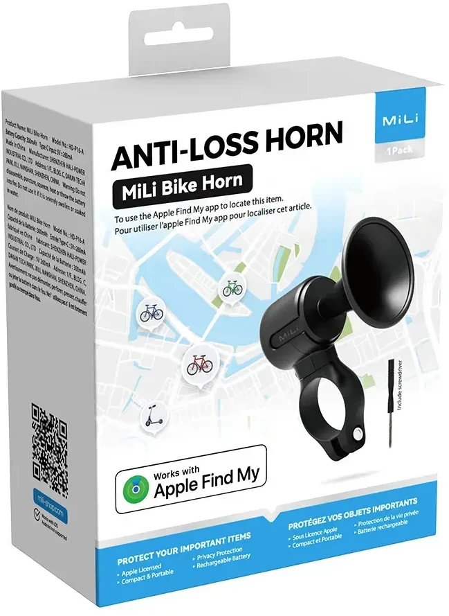„MiLi GPS Bluetooth MiTag Tracker HD-P16-A“ elektrinio dviračio signalas (tik „Apple“) juodos spalvos