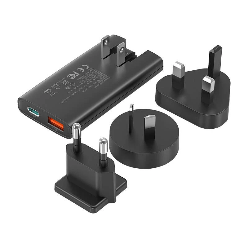 Mini kelioninis sieninis įkroviklis Choetech PD6011 PD65W GaN plonas USB-A+C (juodas)