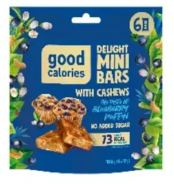 Mini riešutų batonėliai GOOD CALORIES, su mėlynėmis, 102 g