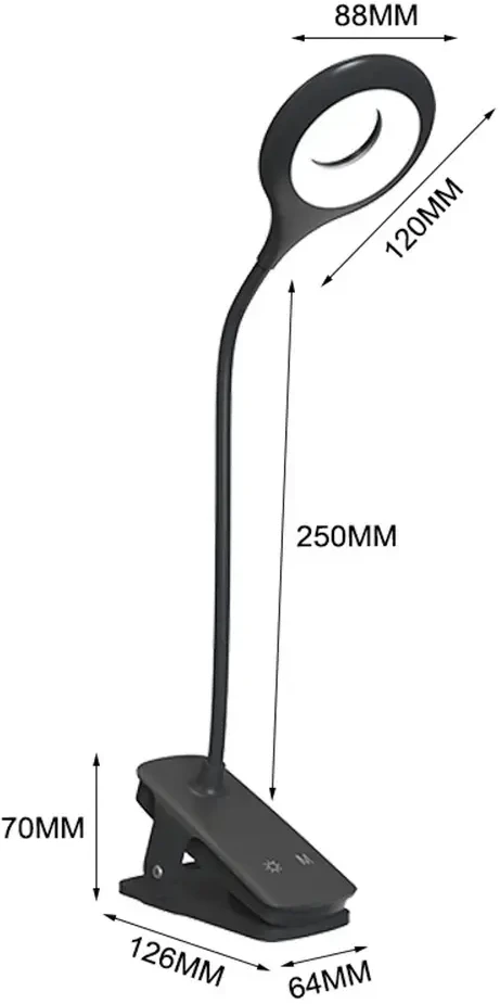 Mini Wozinsky belaidė LED skaitymo lempa su segtuku + USB-C laidas – Juodas