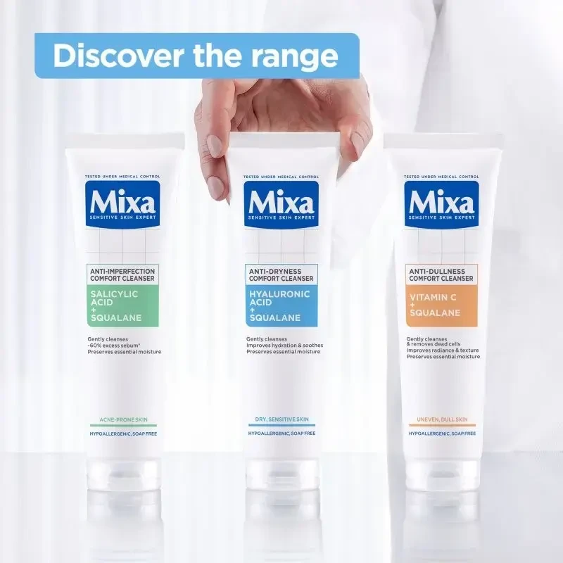 „Mixa“ hialurono rūgšties ir skvalano valomasis gelis nuo sausumo „Comfort Valiklis“