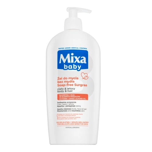 Mixa Baby 2in1 švelnus šampūnas ir prausiklis plaukams bei kūnui be muilo 400ml
