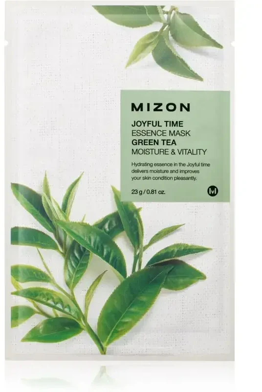 Mizon „Joyful Time“ (esensinė žaliosios arbatos kaukė) veido kaukė su žaliąja arbata drėkinimui ir gyvybingumui