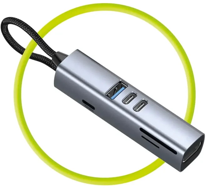 Mobile Origin 7in1 daugiafunkcis šakotuvas HB2 – 3x USB-C, USB-A, HDMI, TF/SD kortelės, USB-C laidas