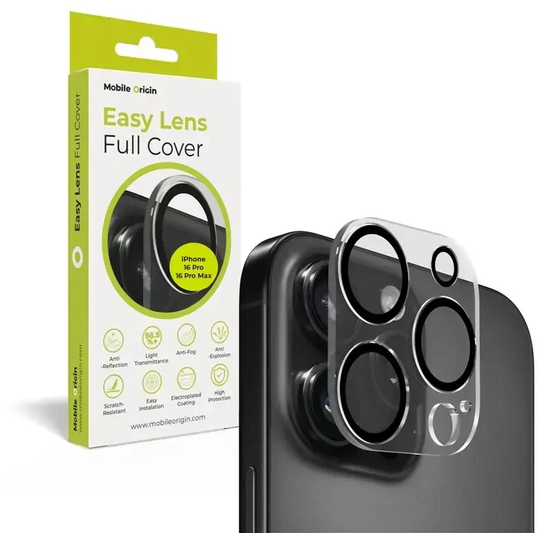 „Mobile Origin Easy Lens“ pilnas dangtelis, skaidrus – „iPhone 16 Pro / 16 Pro Max“