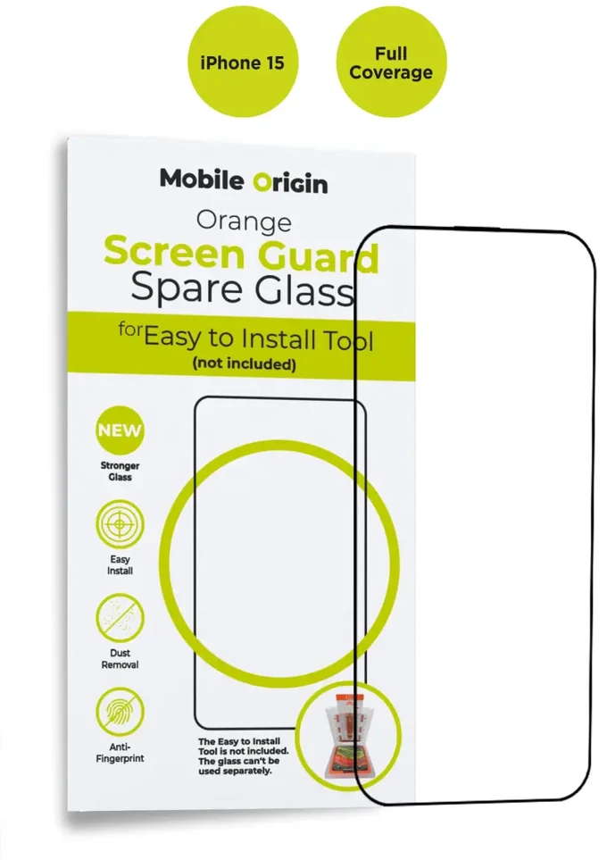 „Mobile Origin“ oranžinis ekrano apsauginis stiklas iPhone 15