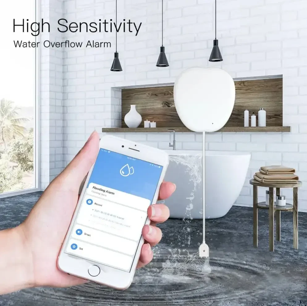 Moes Išmanus vandens nuotekio jutiklis su sirena, bevielis, Wi-Fi, TUYA / Smart Life