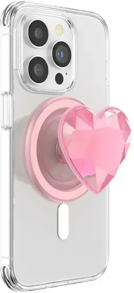 „Popsockets Crystal Heart Grip MagSafe“ telefono laikiklis ir stovas, rožinis