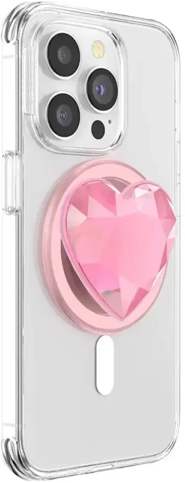 „Popsockets Crystal Heart Grip MagSafe“ telefono laikiklis ir stovas, rožinis