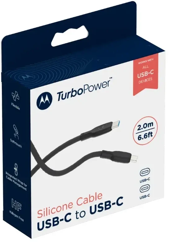Motorola Silicone cable SC18D13215 USB-C to USB-C 1m, 5A Juodas BULK