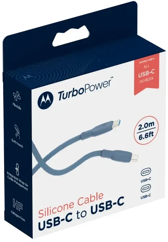 Motorola Silicone cable USB-C to USB-C 2m, 5A Mėlyna