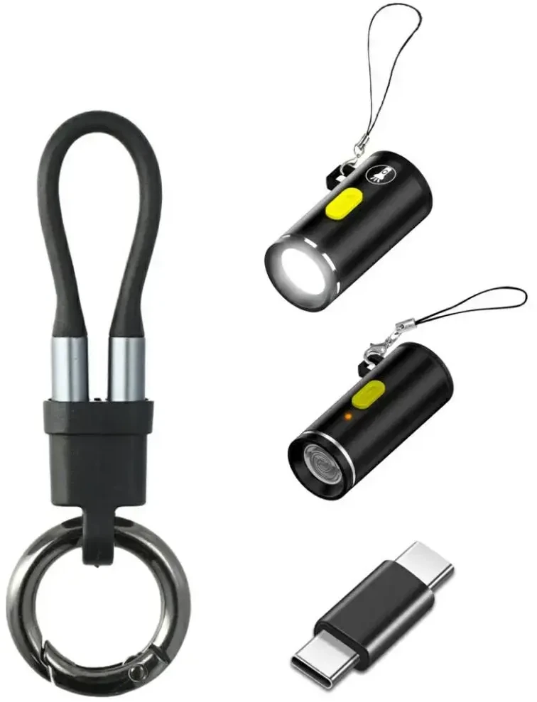 4 viename priedų rinkinys: 4smarts Explorer USB-C raktų pakabuko laidas, USB-C–USB-C adapteris, USB-C žiebtuvėlis, U formos