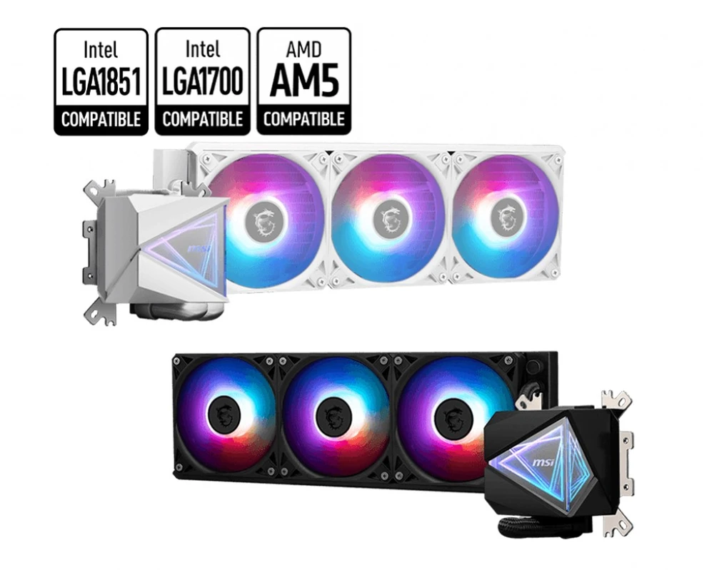MSI MAG CORELIQUID I360 baltas ir juodas modeliai