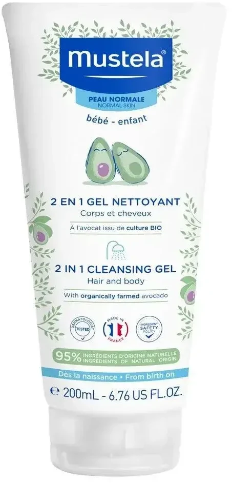 Mustela 2-In-1 Cleansing Gel prausimosi gelis ir šampūnas kūdikiams, 200 ml