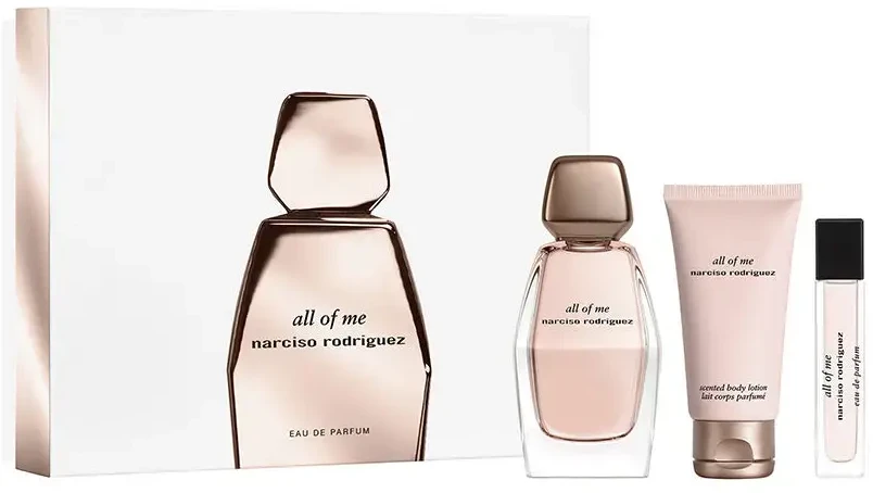 Rinkinys Narciso Rodriguez: „All Of Me“ moteriškas kvepalas, 90 ml + „All Of Me“ moteriškas kvepalas, 10 ml + „All Of Me“ drėkinamasis kūno losjonas, 50 ml