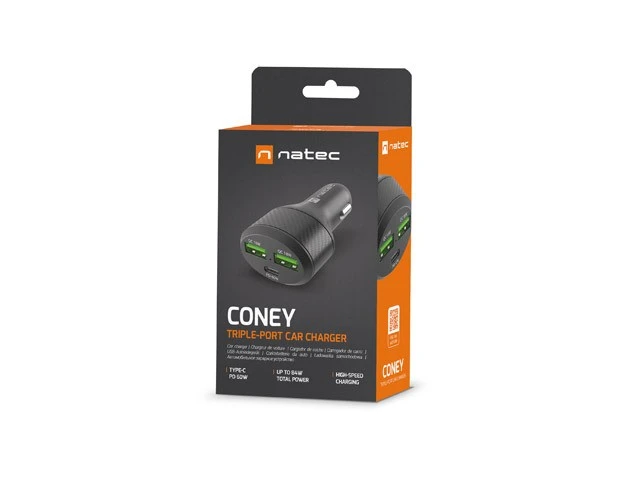 NATEC automobilinis įkroviklis Coney 2x USB 1x USB-C PD 3.0 84W QC3.0