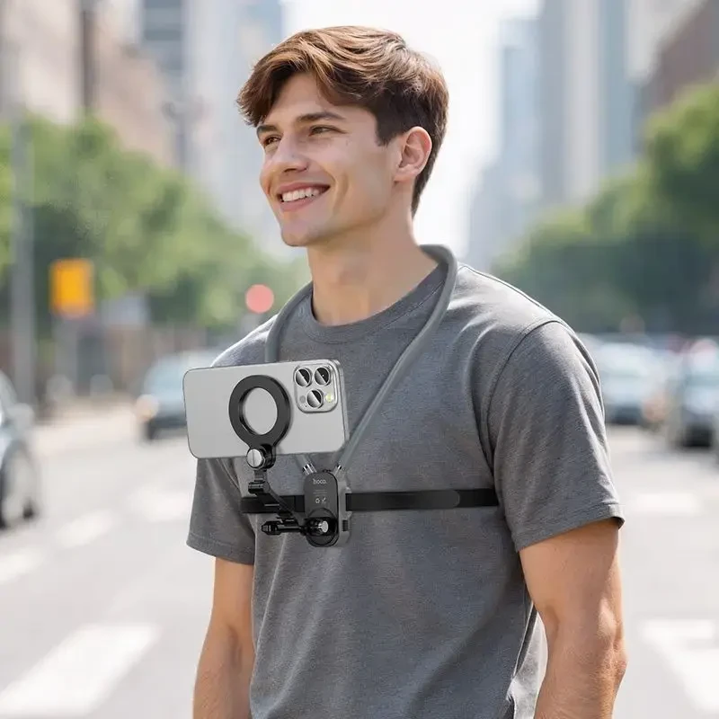 Neck magnetic phone holder Hoco K31 juodas pilka