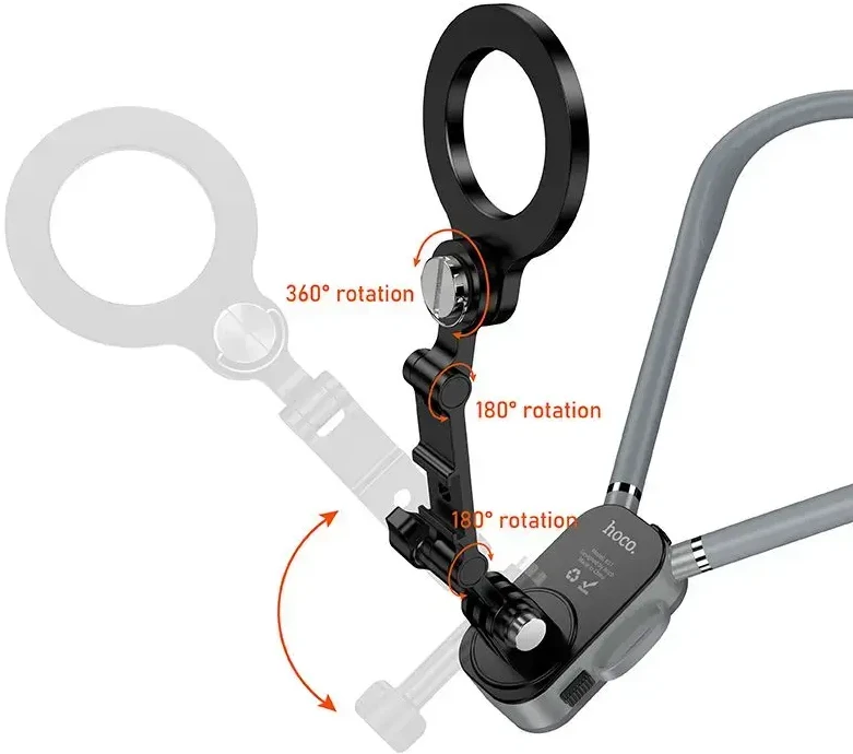 Neck magnetic phone holder Hoco K31 juodas pilka