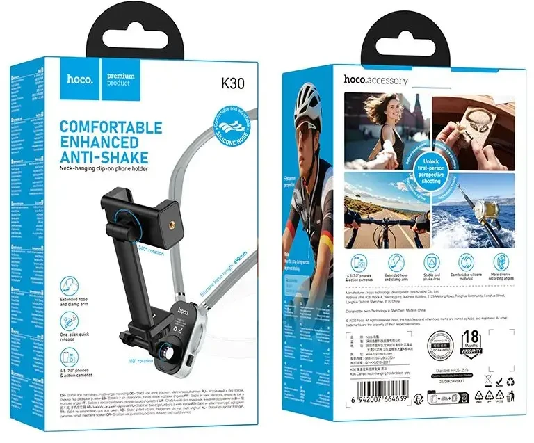 Neck universal phone holder Hoco K30 juodas pilka