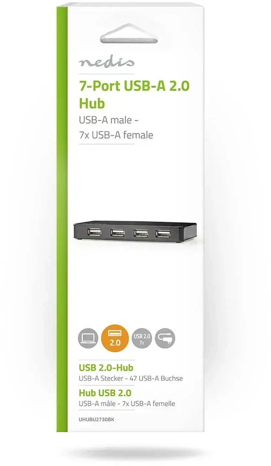Nedis Šakotuvas USB 2.0 7 prievadų su maitinimo šaltiniu