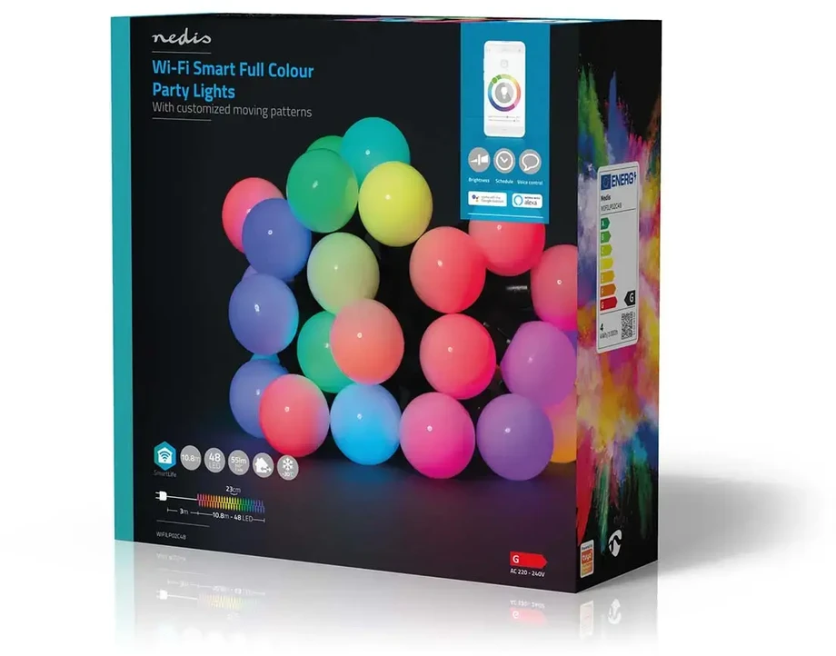 Nedis Išmani LED girlianda, 230Vac, 10,8m, 48 x Ø30mm LED, RGB+, Wi-Fi, TUYA