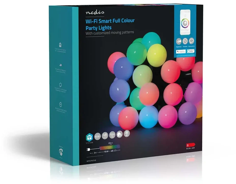 Nedis Išmani LED girlianda, 230Vac, 10,8m, 48 x Ø30mm LED, RGB+, Wi-Fi, TUYA