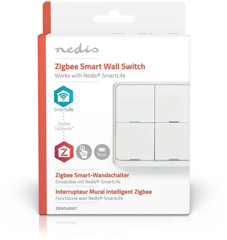 Nedis Išmanusis Zigbee SmartLife belaidis sieninis jungiklis, programuojamas, 12 funkcijų, CR2430, baltas