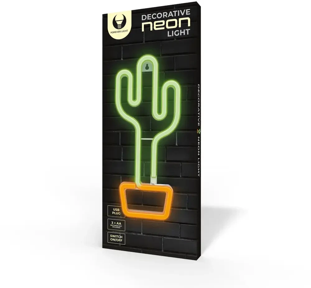 Neoninis LED šviestuvas KAKTUSAS oranžinis žalias Šikšnosparnis + USB FLNE02 Forever Light