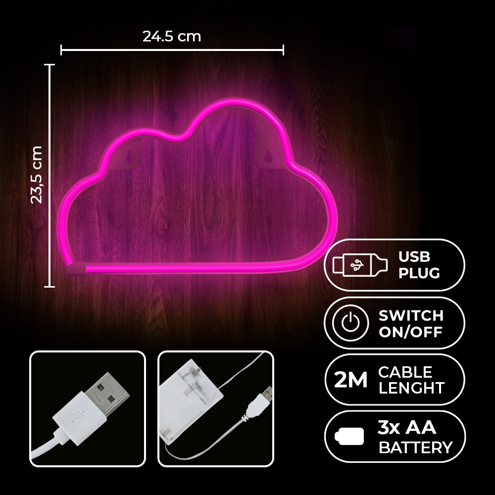 Neon LED Light Debesis rožinė NNE25 Neolia