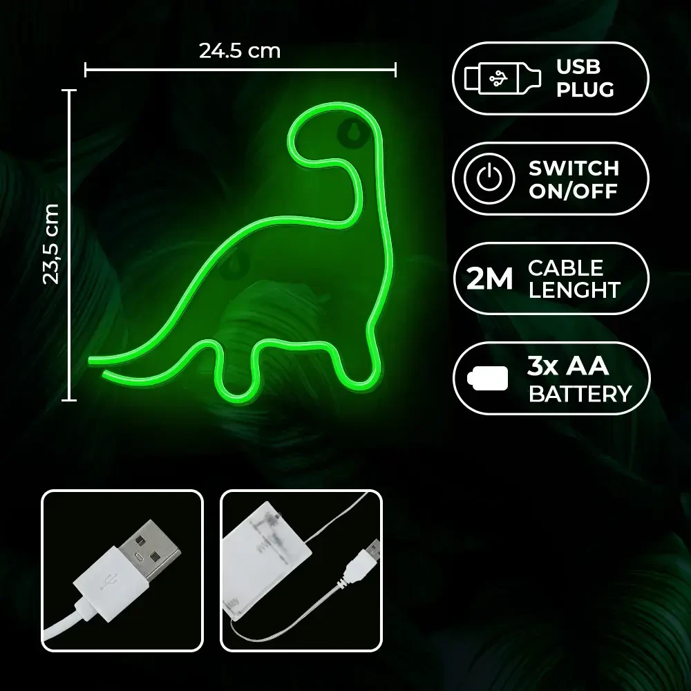 Neon LED Light DINOSAUR žalias NNE01 Neolia