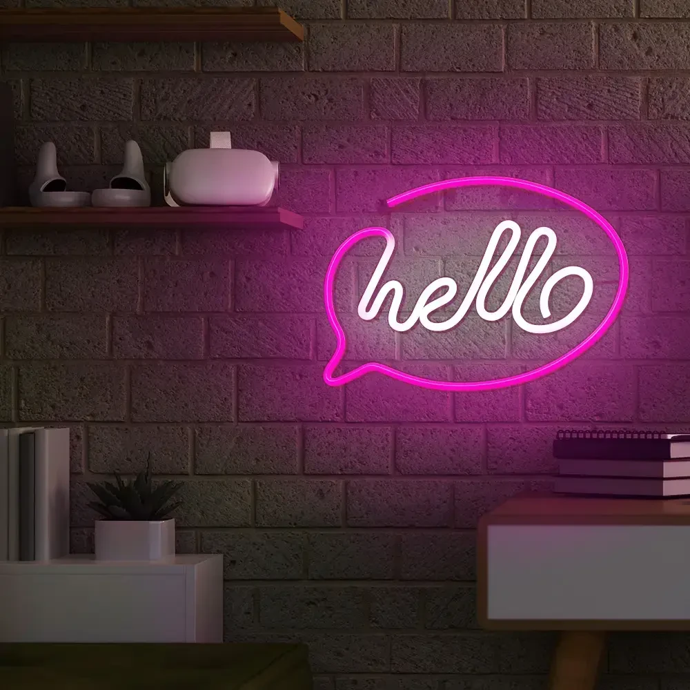 Neoninis LED šviestuvas HELLO rožinis baltas šikšnosparnis + USB FLNE15 Forever Light
