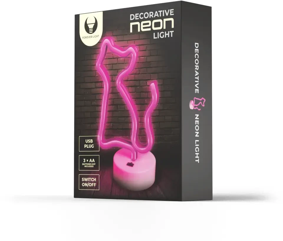TelForceone Neoninė LED lemputė su stovu CAT rožinė FSNE02 Forever Light