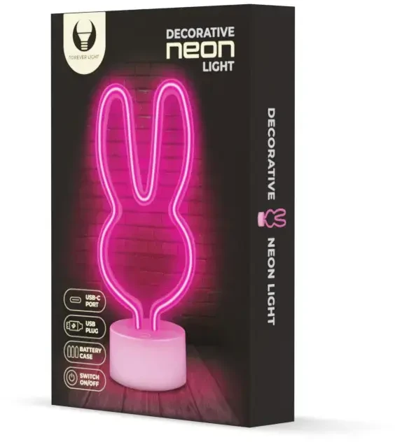 Neoninis LED šviestuvas su stovu RABBIT rožinis USB-C FSC-10 Forever Light