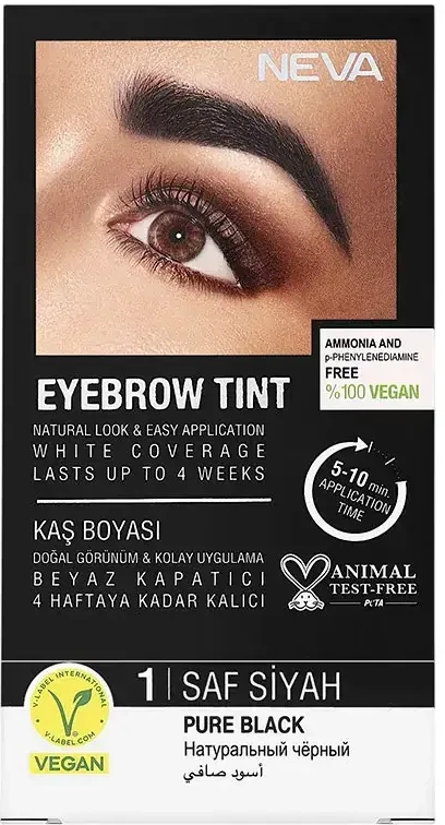 Neva Eyebrow Tint Vegan Permanent Hair Dye Pure Juodas, 30 ml