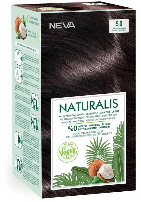 Neva Naturalis Permanent Hair Dye 5.0 Intense šviesiai rudas, 150 ml
