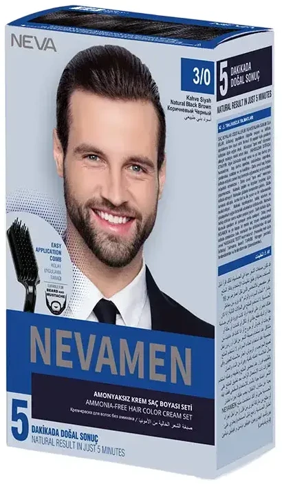 Neva Nevamen Permanent Hair Dye 3/0 Natural Dark Brown, 150 ml