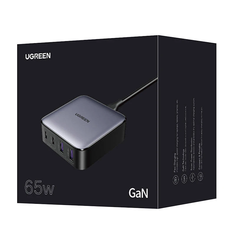 Nexode įkroviklis UGREEN CD327, 2x USB-C, 2x USB-A, GaN, 65W (pilka)