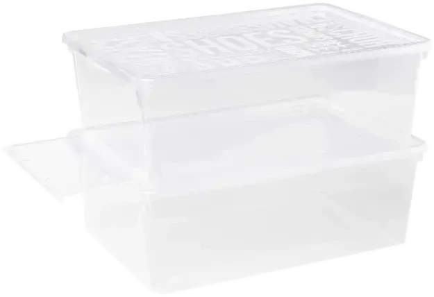 NHG Dviguba dėžė su dangčiu avalynei Plast Team 385x257x133mm permatoma