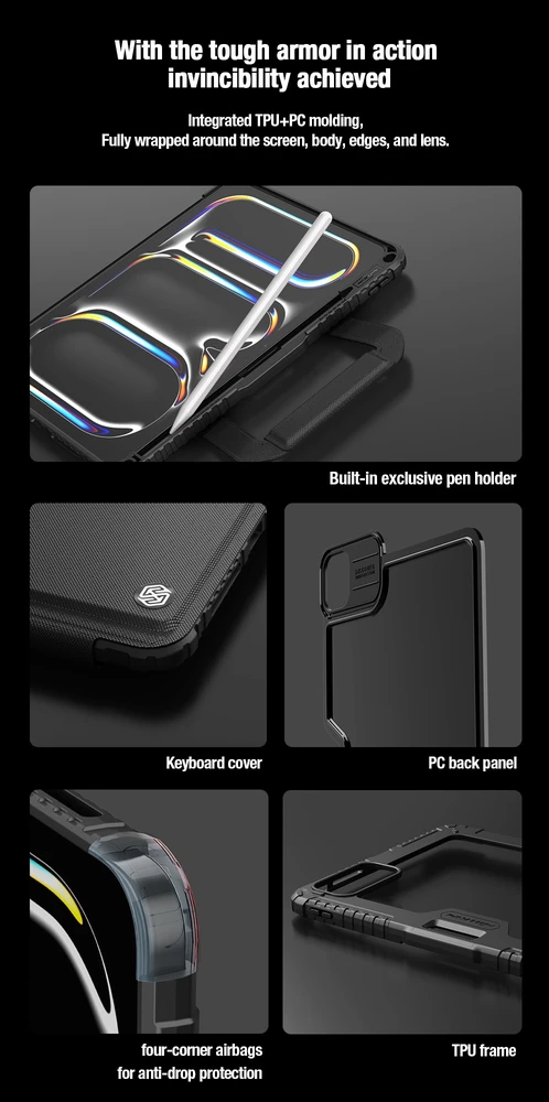 Nillkin Bumper GO Keyboard (Backlit Version) Apple iPad Pro 11 2024 dėklas planšetiniam kompiuteriui juodos spalvos