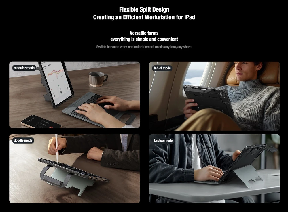 Nillkin Bumper GO Keyboard (Backlit Version) Apple iPad Pro 11 2024 dėklas planšetiniam kompiuteriui juodos spalvos