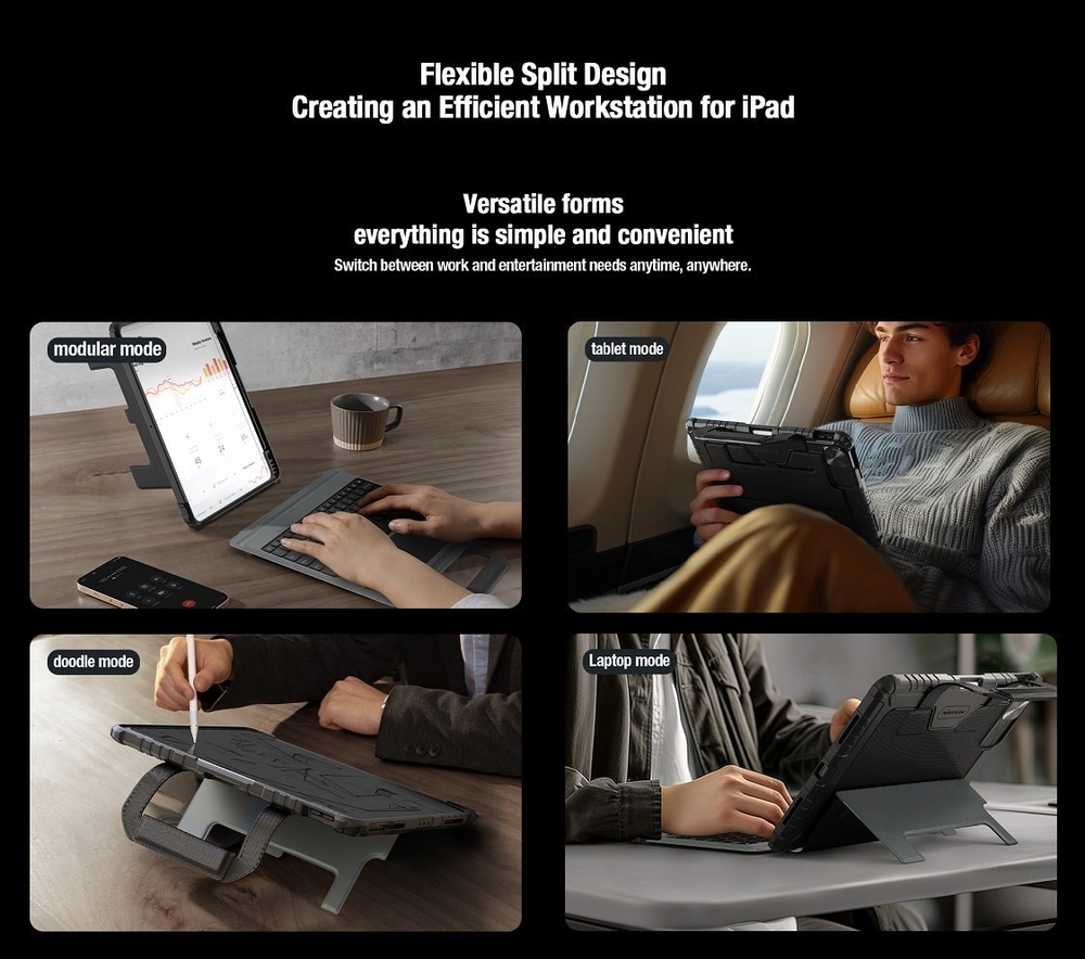 Nillkin Bumper GO Keyboard (Backlit Version) Apple iPad Air 4/5/10.9 2020/11 2024/ Pro 11 2020/2021/2022 dėklas planšetiniam kompiuteriui juodos spalvos
