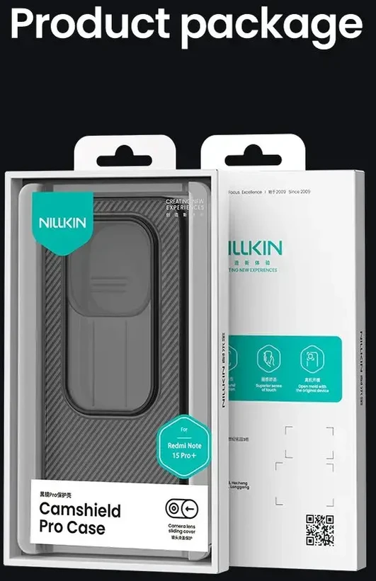 Nillkin CamShield PRO Hard dėklas skirtas Xiaomi Redmi Note 15 Pro+ 5G Transparent Juodas