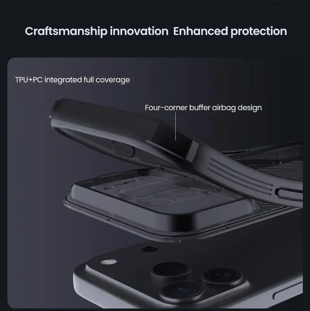 „Nillkin CamShield PRO Magnetic“ kietas dėklas, skirtas „Apple iPhone 17 Pro“, permatomas juodas